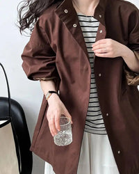 Solid Mandarin Collar Single-Breasted Short Trench Coat