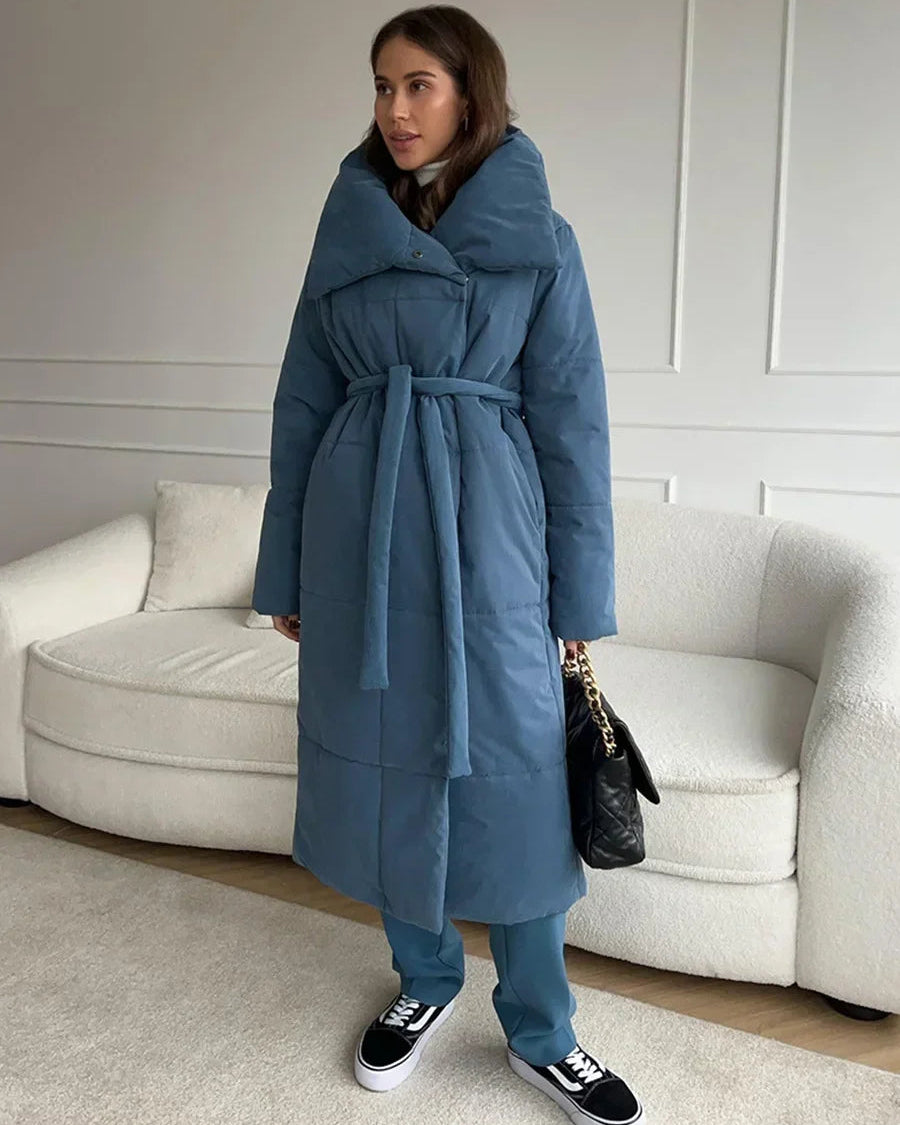 Belted Quilted Long Puffer Coat