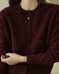 Merino Wool Solid O-Neck Brushed Slim Knit Cardigan