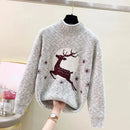 Elk printed Mink Velvet Mock Neck Sweater