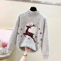 Elk printed Mink Velvet Mock Neck Sweater