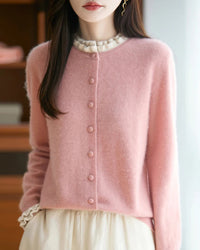 Merino Wool Solid Fringe Collar Button Knit Cardigan