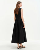 Asymmetric Neckline Woven Cotton Midi Dress