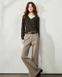Slim-Fit Double-Layer Wool Blend V-Neck Sweater