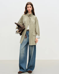 New Embroidered Stand-Up Collar Loose Coat