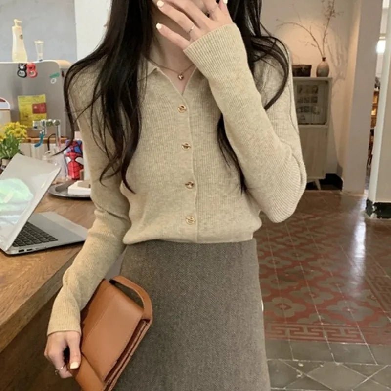 Polo Lapel Wool Knit Cardigan