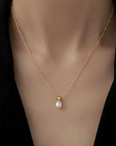 Gold Stainless Steel Pearl Beaded OT Clasp Long Necklace