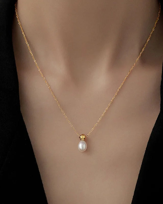 Gold Stainless Steel Pearl Beaded OT Clasp Long Necklace