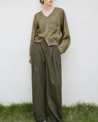 Stylish V-Neck Button-Down Loose Shirt