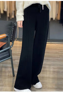 Drawstring High Waist Wide-Leg Wool Pants