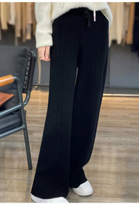 Drawstring High Waist Wide-Leg Wool Pants