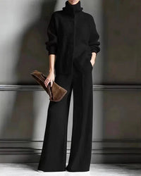Turtleneck Pullover & Wide-Leg Trouser 2-Piece Set