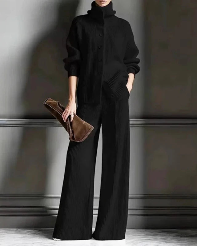 Turtleneck Pullover & Wide-Leg Trouser 2-Piece Set