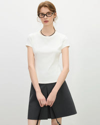 Straight-Cut Slim-Fit Crew Neck Short-Sleeved T-Shirt