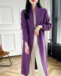 Loose-Fitting Long Wool Cardigan Sweater