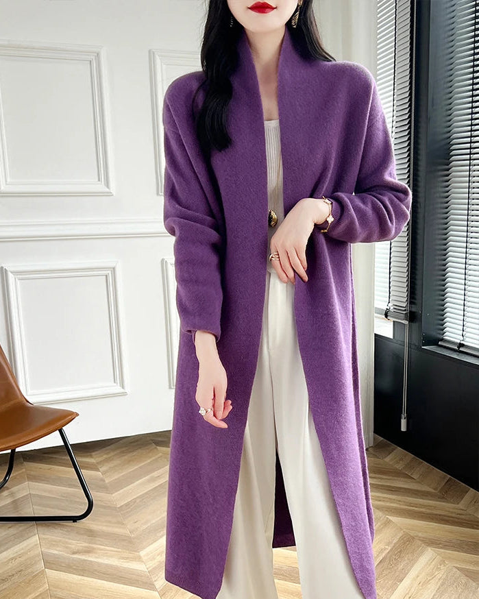 Loose-Fitting Long Wool Cardigan Sweater