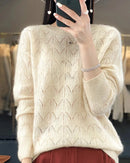 Openwork Wool Crewneck Sweater