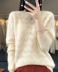 Openwork Wool Crewneck Sweater