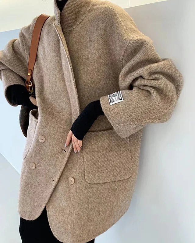Double Breasted Oversized Short Wool Coat