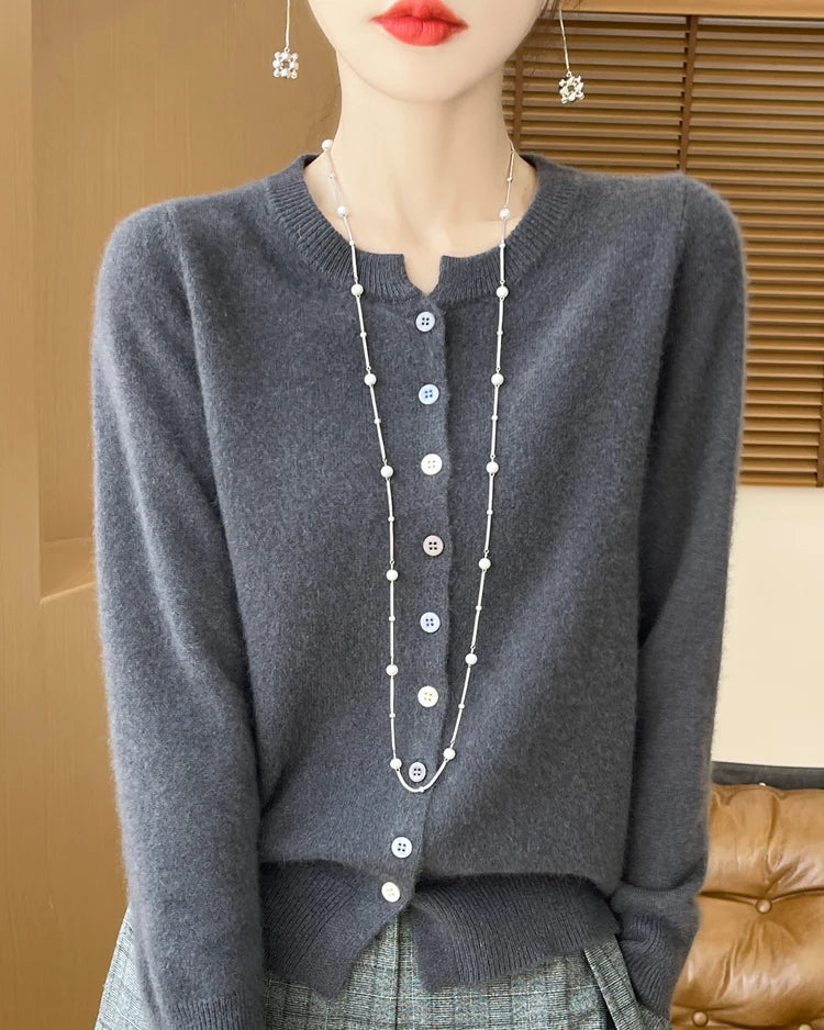 Merino Wool Button-Front Cardigan