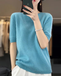 Wool Crew Neck Short-Sleeved Knit Sweater