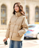 Stand-Up Collar Raglan Sleeve Windproof Down Jacket