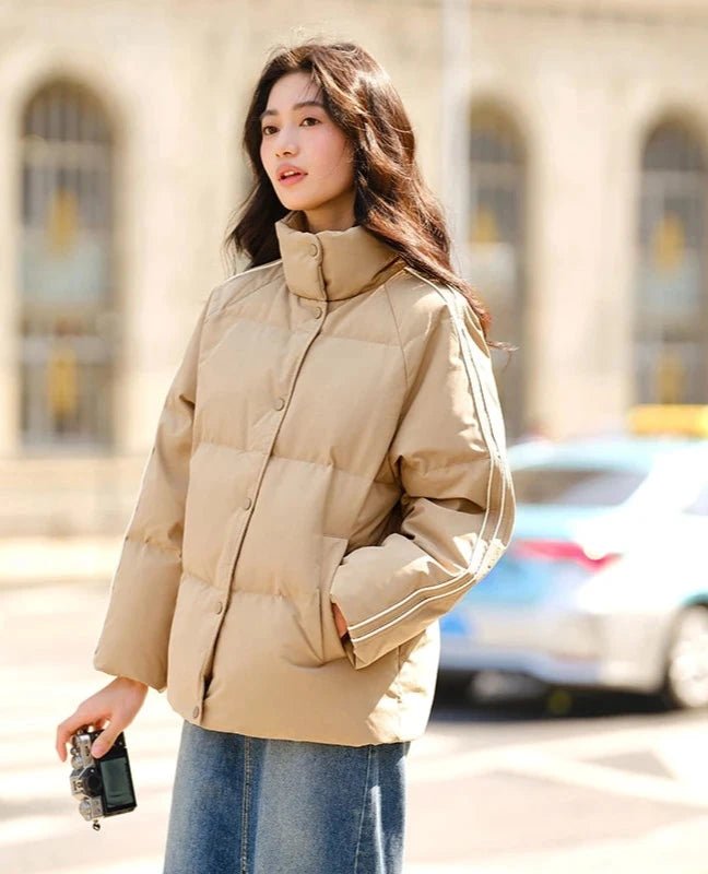 Stand-Up Collar Raglan Sleeve Windproof Down Jacket