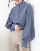 Lantern Sleeve Stand Collar Shirt