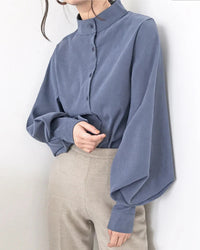 Lantern Sleeve Stand Collar Shirt