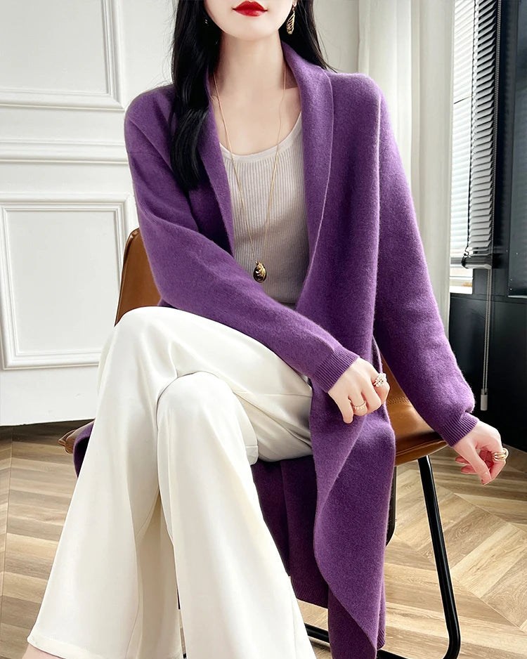 Loose-Fitting Long Wool Cardigan Sweater