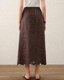 Linen Embroidered A-Line Midi Skirt