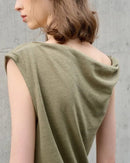 Casual Linen Cotton Irregular Shoulder T-Shirt