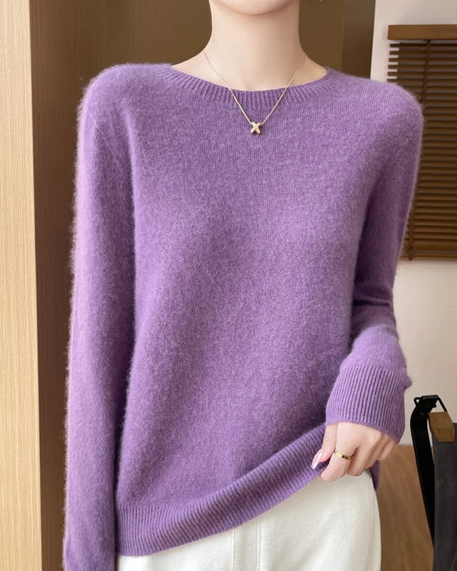Merino Wool O-Neck Pullover Sweater