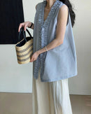 Reversible V-Neck Lettuce Edge Knit Tank Top