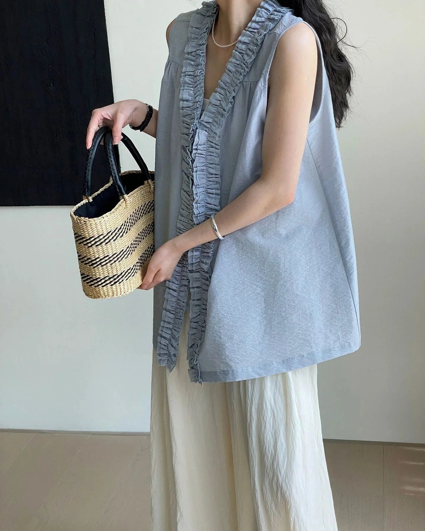 Reversible V-Neck Lettuce Edge Knit Tank Top
