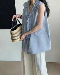 Reversible V-Neck Lettuce Edge Knit Tank Top