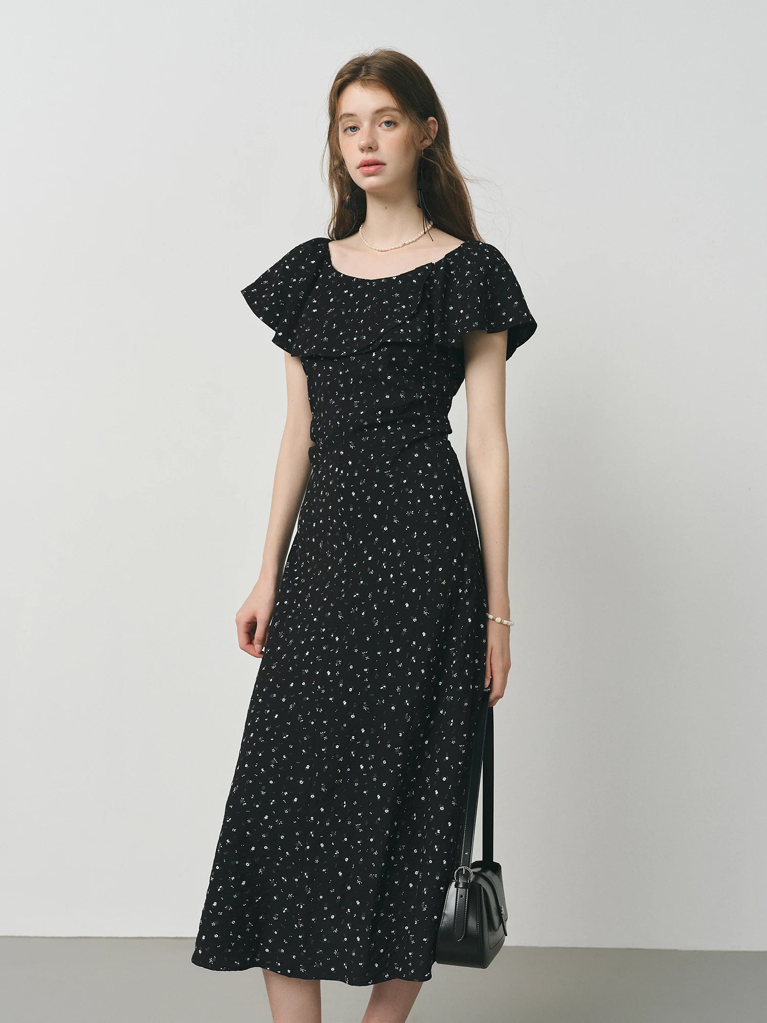 Charmeuse Ruffled  Off Shoulder Skirt Dress