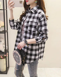 Plaid Lapel Single-Breasted Loose Shirt
