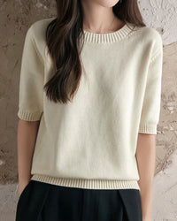 Pure Cotton Crew-Neck Short-Sleeve Knit Top