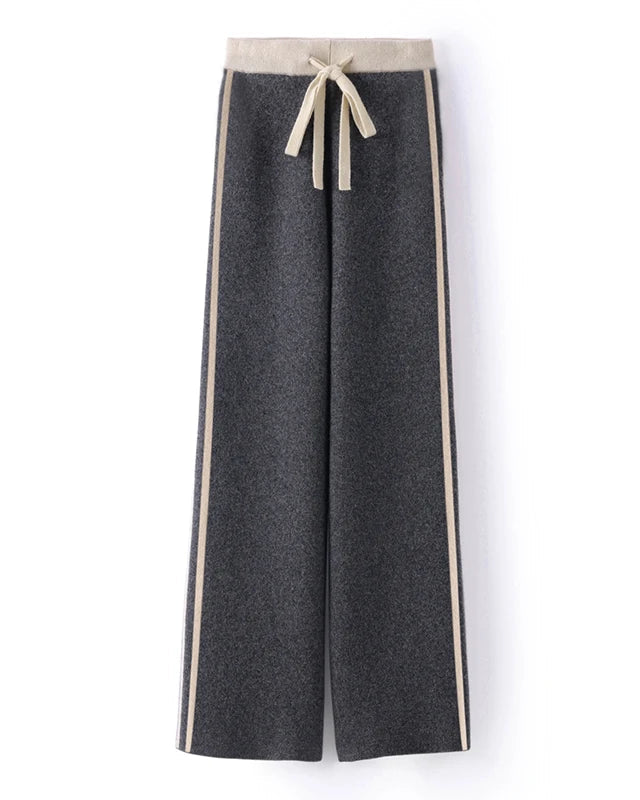 Wool Knit High Waist Straight Leg Trousers