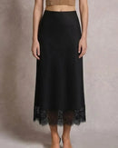 Satin Lace Trim A-Line Maxi Skirt
