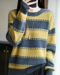 Merino Wool Stripe Block Pullover