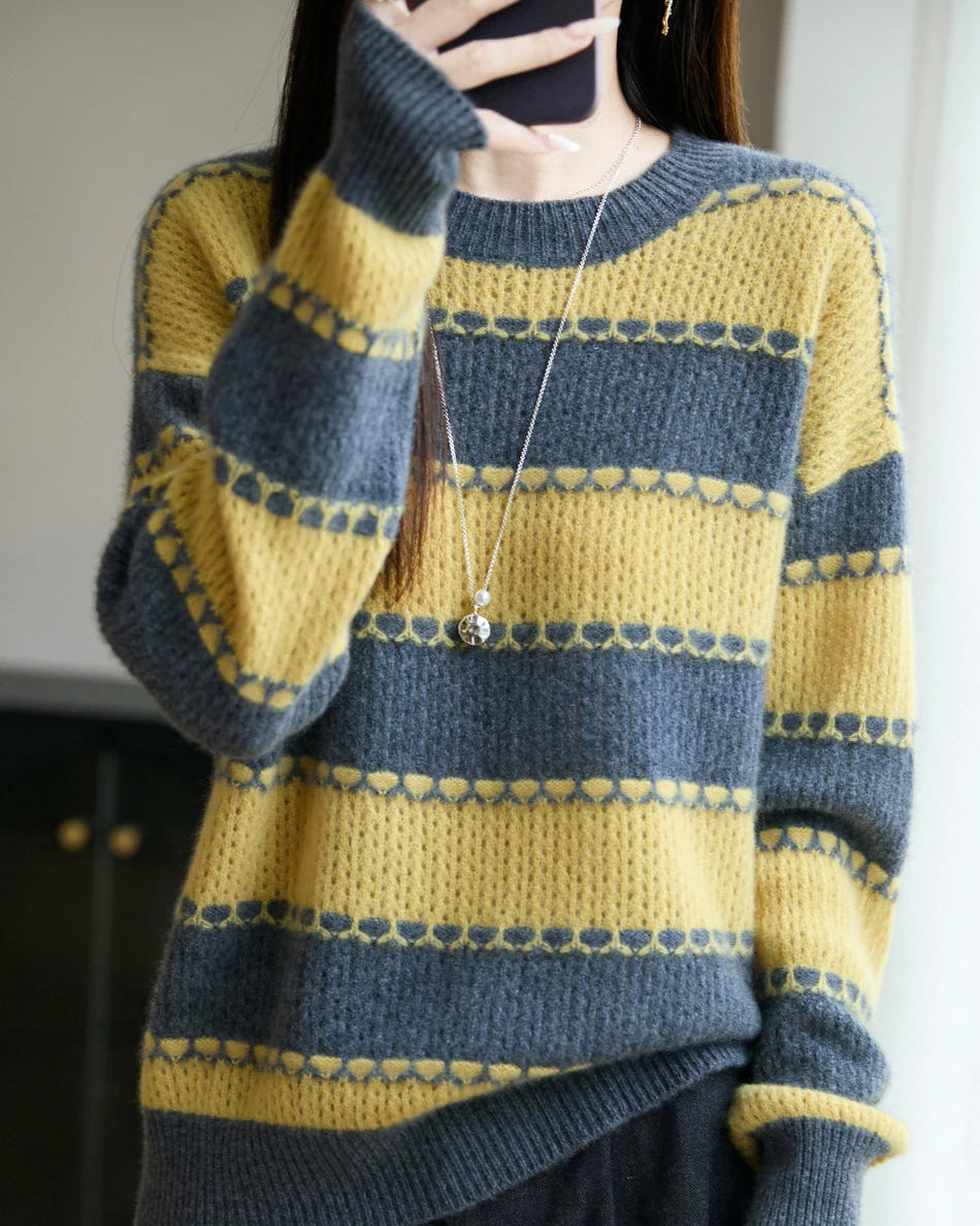 Merino Wool Stripe Block Pullover