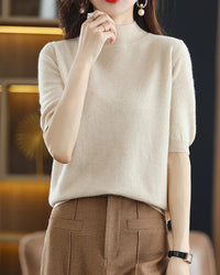 Merino Wool Mock Neck Knit Top