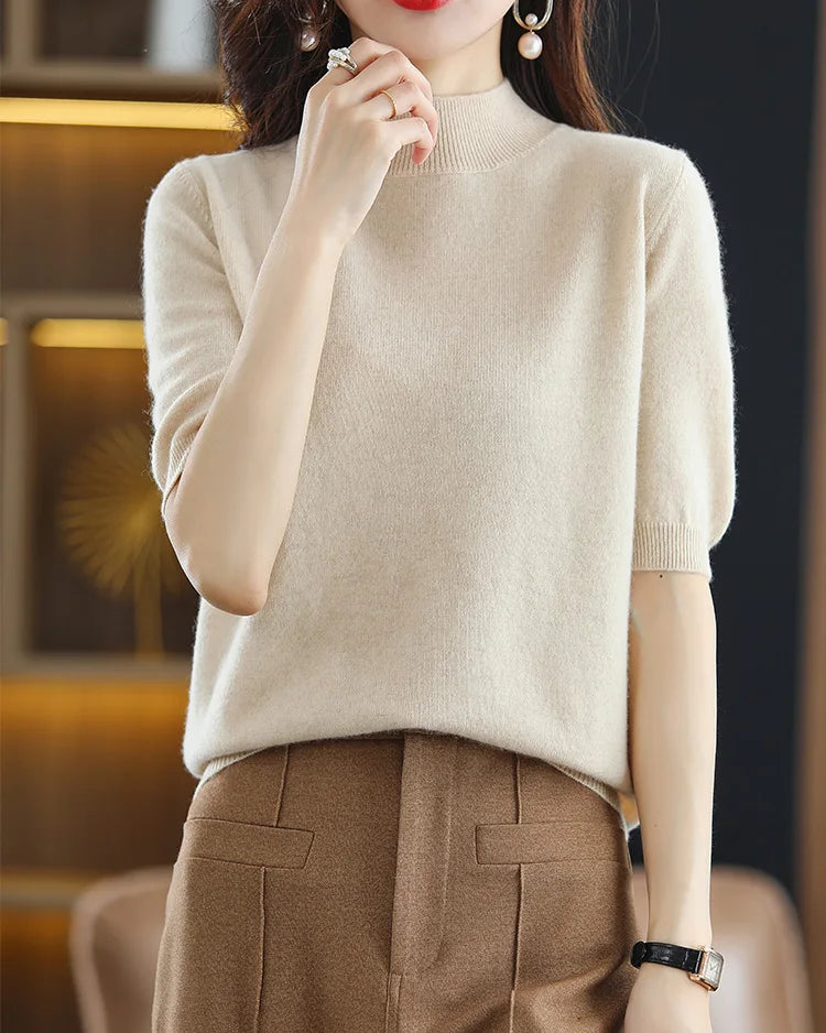 Merino Wool Mock Neck Knit Top