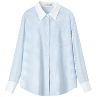 Striped Straight-Cut Long-Sleeved Shirt With Pockets