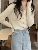 Polo Lapel Wool Knit Cardigan