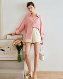 Long-Sleeved Elegant Loose-Fitting Collared Shirt