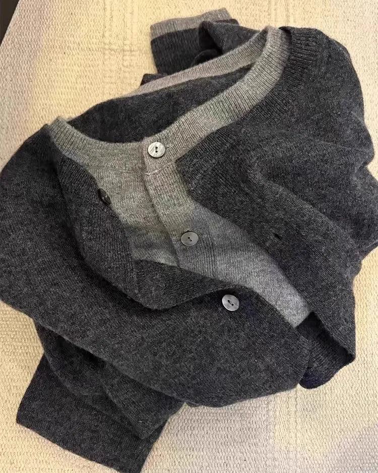 Cashmere Knitted Cardigan Faux Two-Piece Sweater