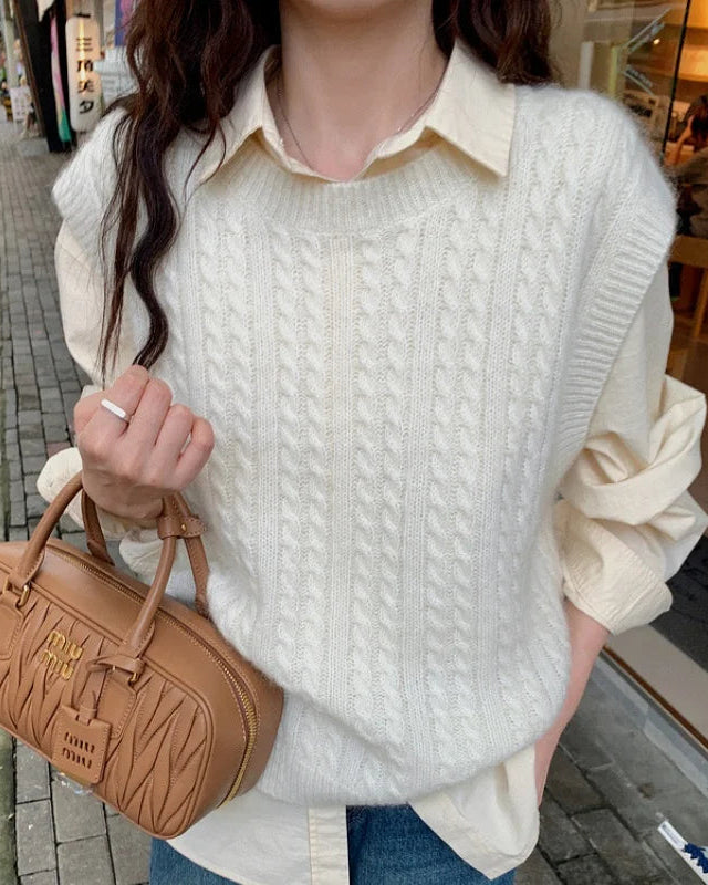 Criss-Cross Wool Knit Sleeveless Vest